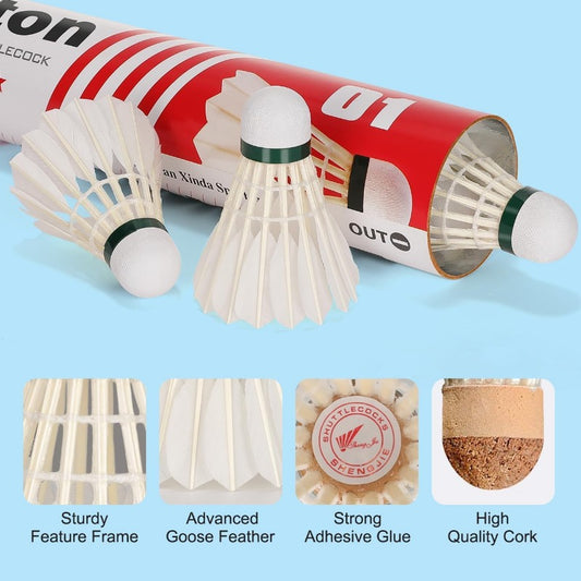 12 Pack Professional-Grade Goose Feather Badminton Shuttlecocks (Birdies) - High-Speed Training