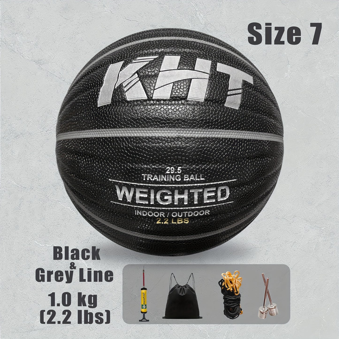 KHT Heavy-Duty Training Basketball - 2.2\u002F2.87\u002F3.31LB Size 7 - Weighted Absorbent PU Material