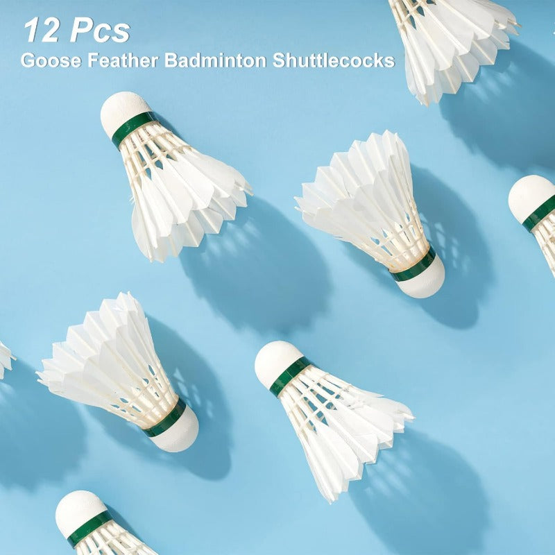 Goose Feather Badminton Shuttlecocks Birdies 12 Pack Hight Speed Training Badminton Balls with Great Stability for Indoor Outdoor Sports