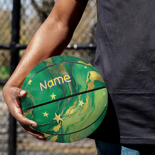 Custom Name Basketball - Green & Blue Marble Pattern PU Indoor\u002FOutdoor Game Ball
