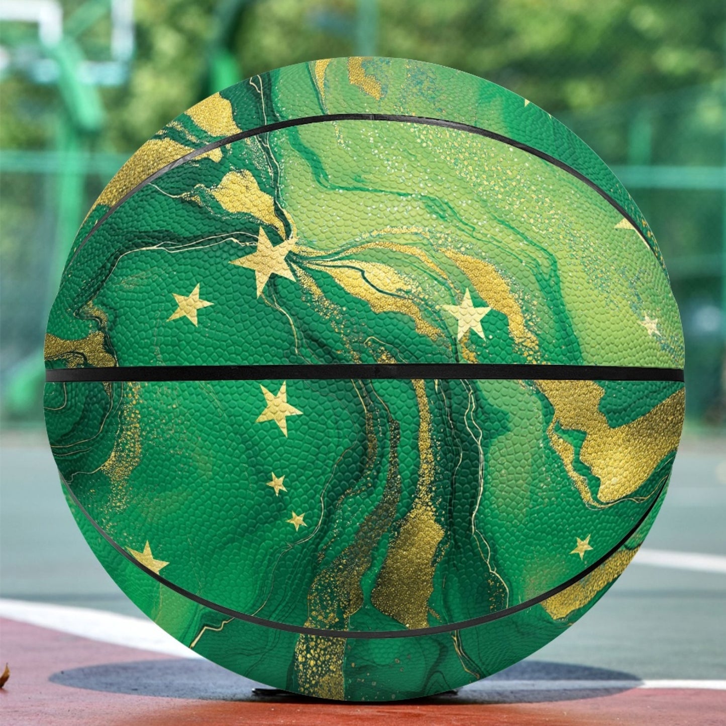 Custom Name Basketball - Green & Blue Marble Pattern PU Indoor\u002FOutdoor Game Ball